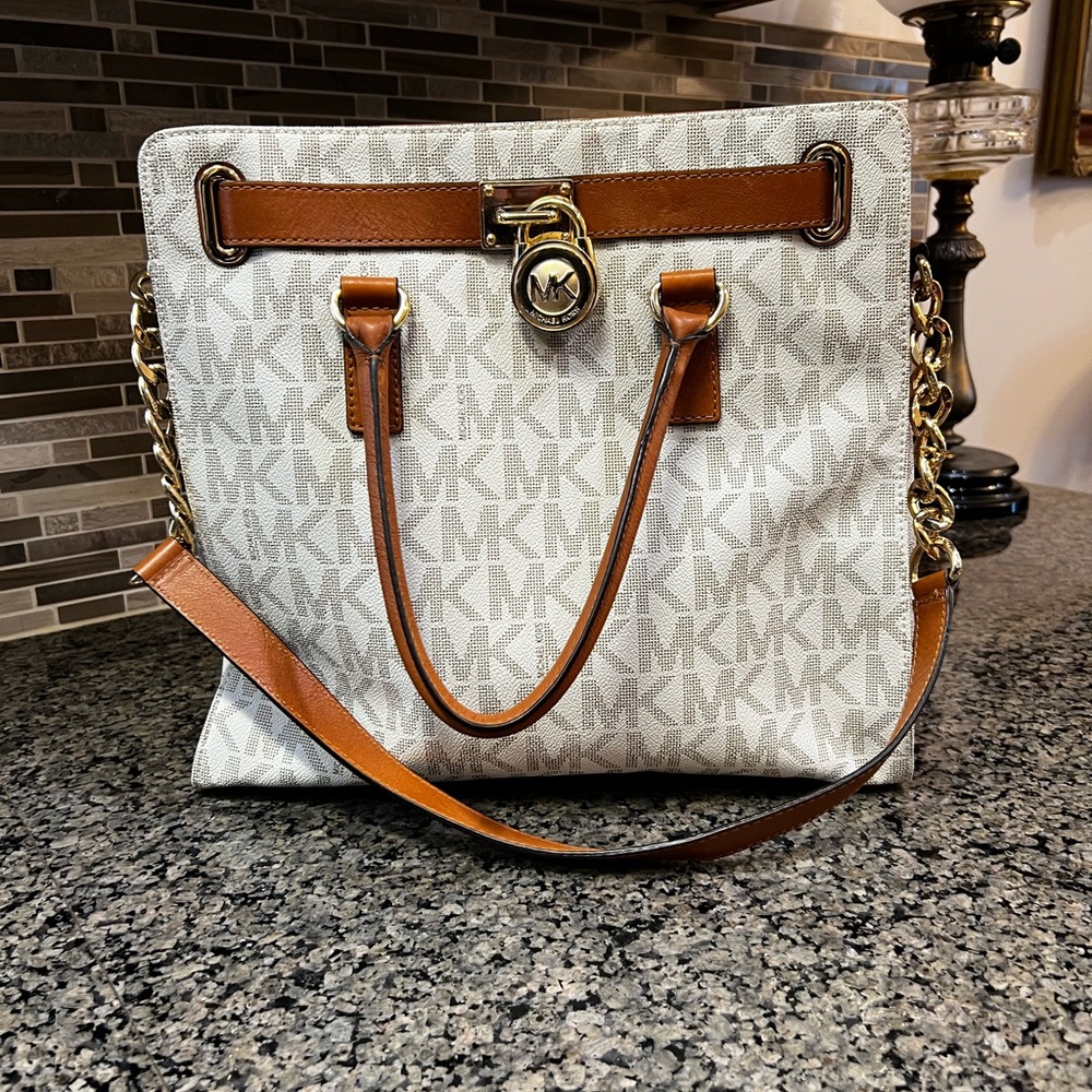 Michael Kors White and Brown Tote Bag